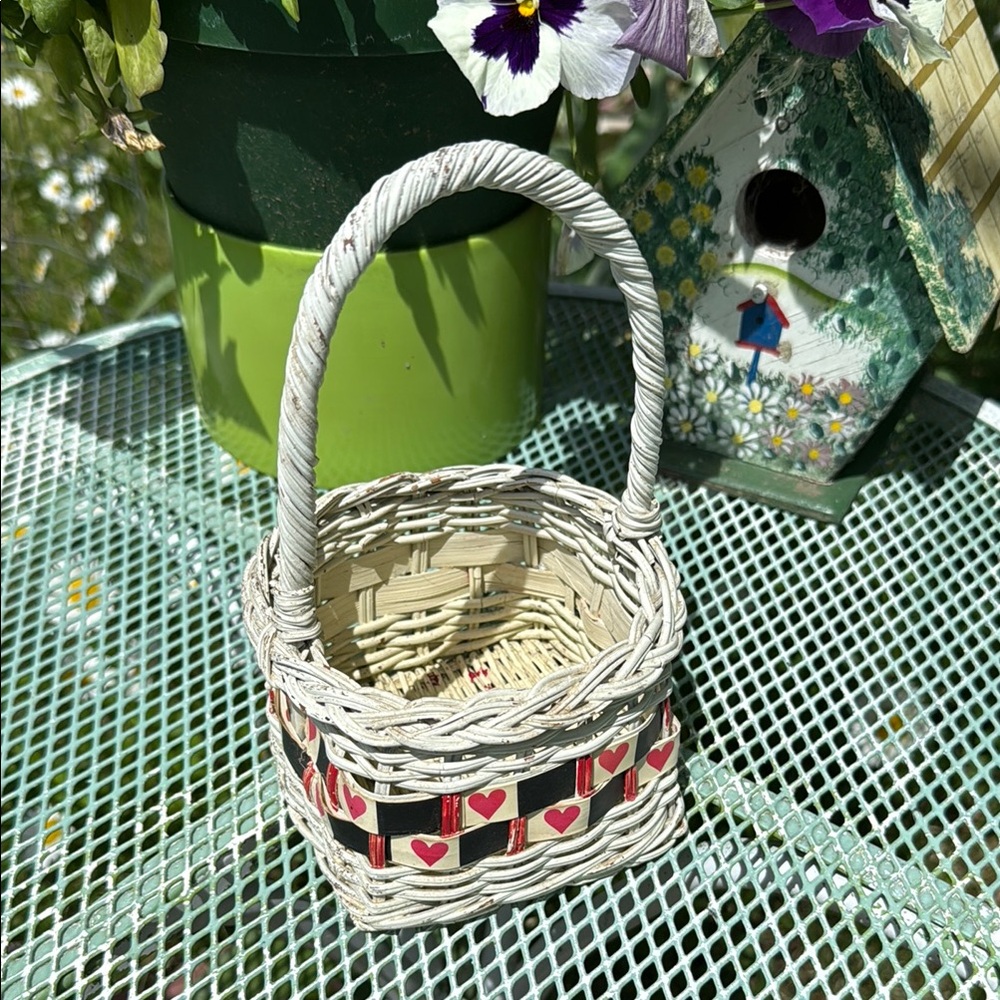 Handcrafted White and Red Heart Basket